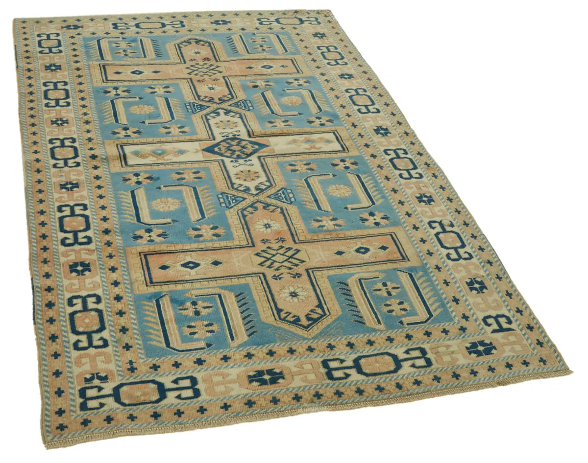 Anadolu Eskitme Bej Pamuk Üzerine Yün El Dokuma Halı-123x189 - Görsel 2