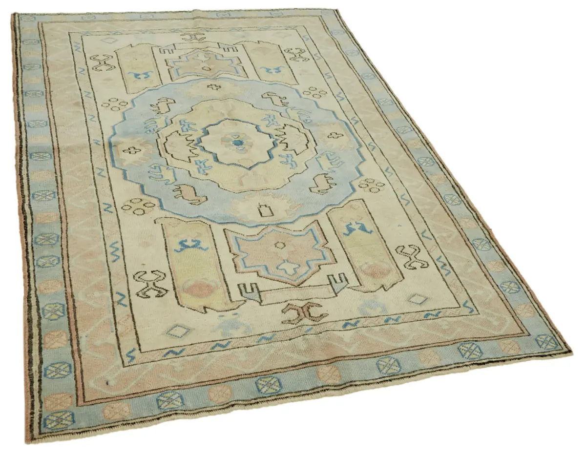 Anadolu Eskitme Bej Pamuk Üzerine Yün El Dokuma Halı-140x191 - Görsel 2