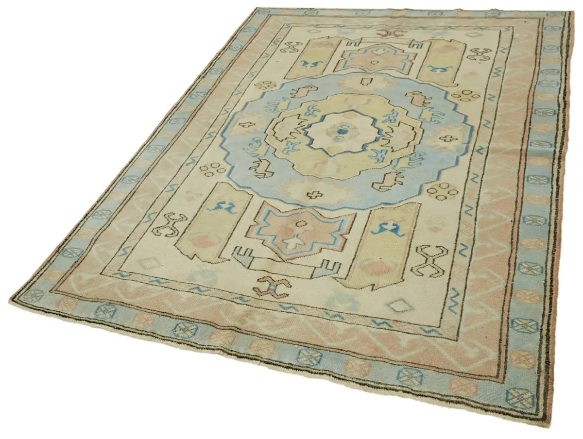 Anadolu Eskitme Bej Pamuk Üzerine Yün El Dokuma Halı-140x191 - Görsel 3