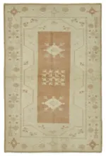 Anadolu Eskitme Bej Pamuk Üzerine Yün El Dokuma Halı-122x186