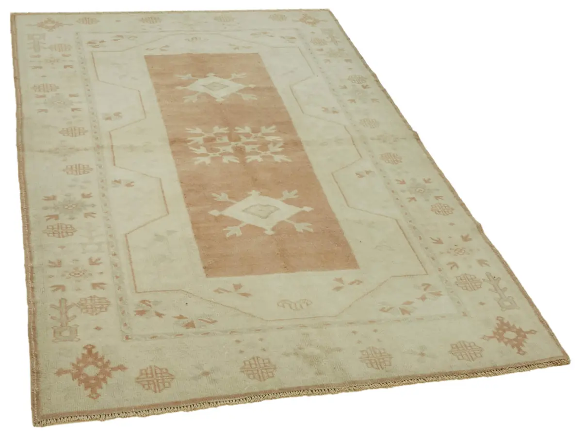 Anadolu Eskitme Bej Pamuk Üzerine Yün El Dokuma Halı-122x186 - Görsel 2