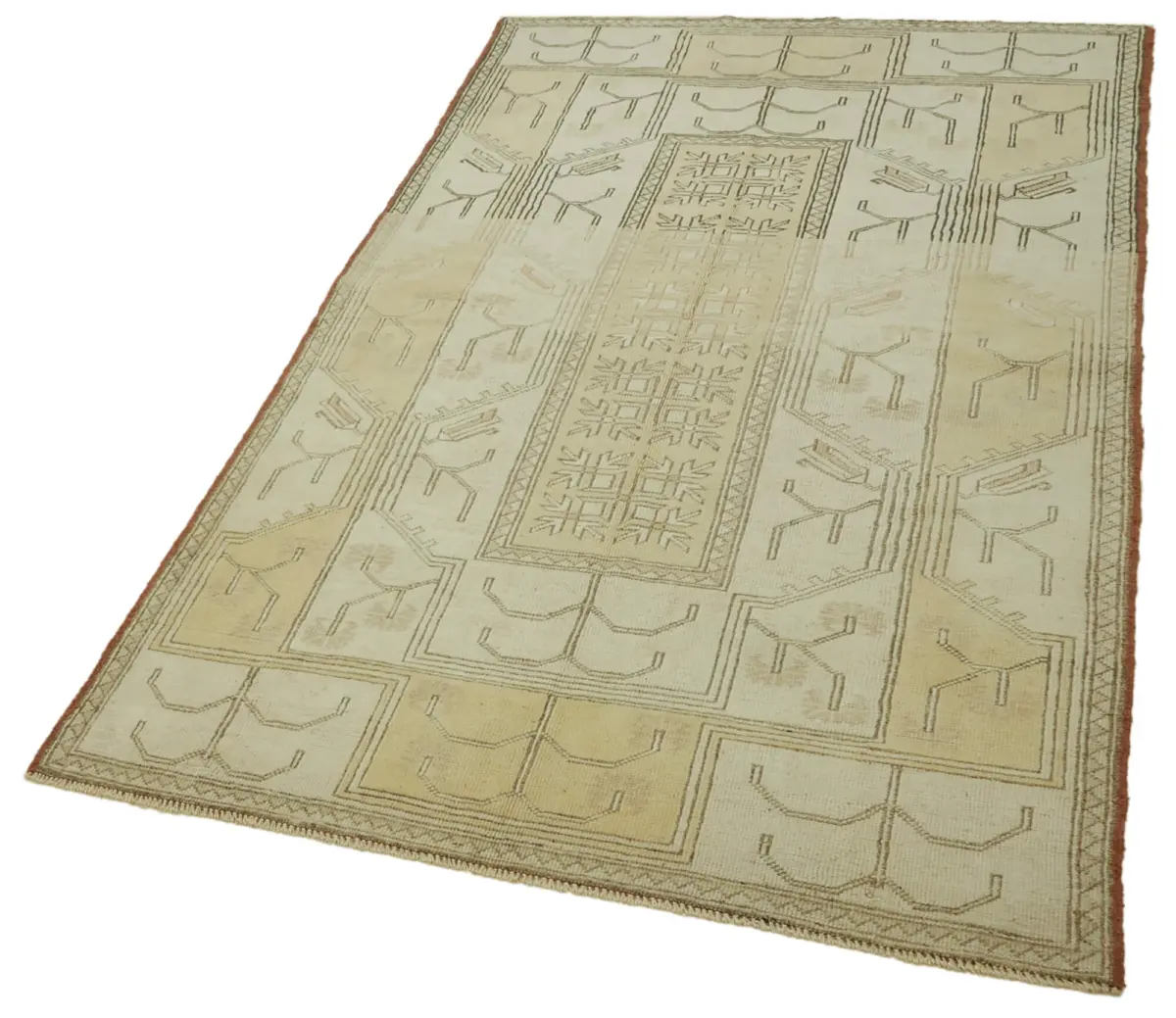 Anadolu Eskitme Bej Pamuk Üzerine Yün El Dokuma Halı-120x215 - Görsel 3