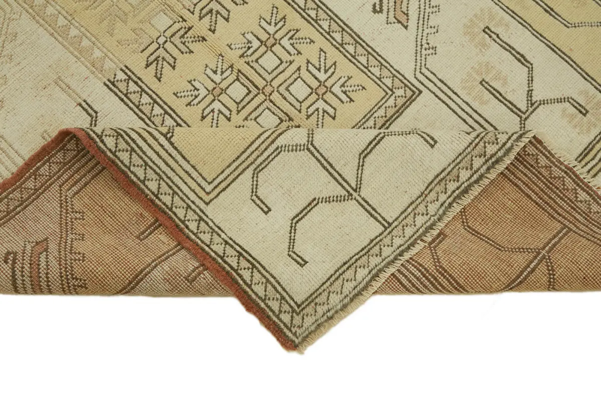 Anadolu Eskitme Bej Pamuk Üzerine Yün El Dokuma Halı-120x215 - Görsel 6