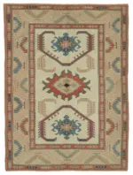 Anadolu Eskitme Bej Pamuk Üzerine Yün El Dokuma Halı-145x202