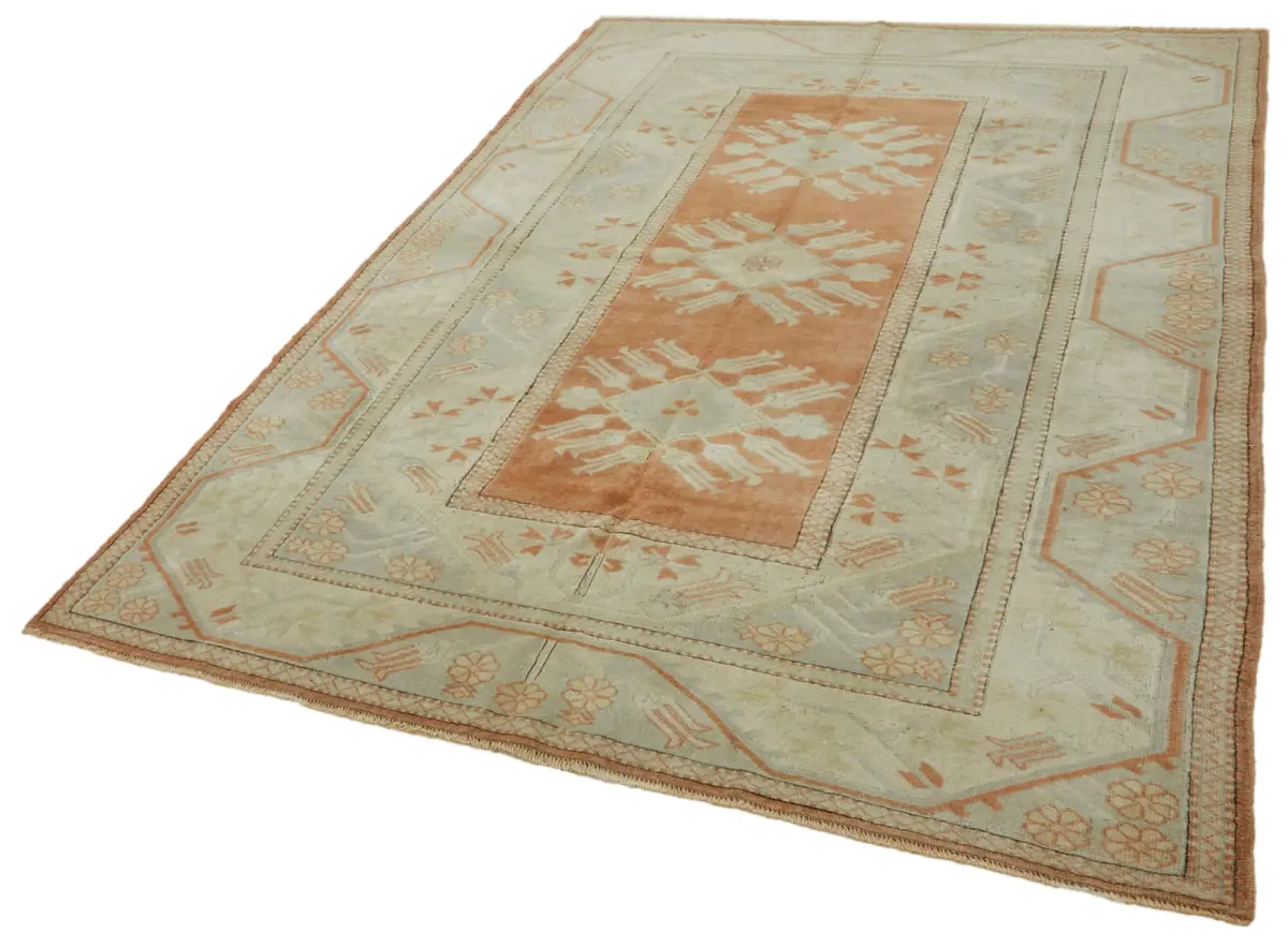 Anadolu Eskitme Bej Pamuk Üzerine Yün El Dokuma Halı-197x281 - Görsel 3