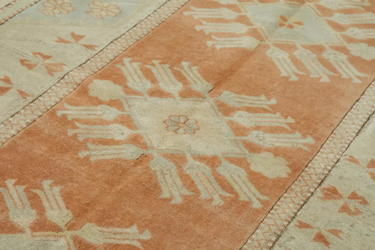 Anadolu Eskitme Bej Pamuk Üzerine Yün El Dokuma Halı-197x281 - Görsel 5