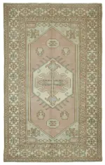 Anadolu Eskitme Bej Pamuk Üzerine Yün El Dokuma Halı-145x233