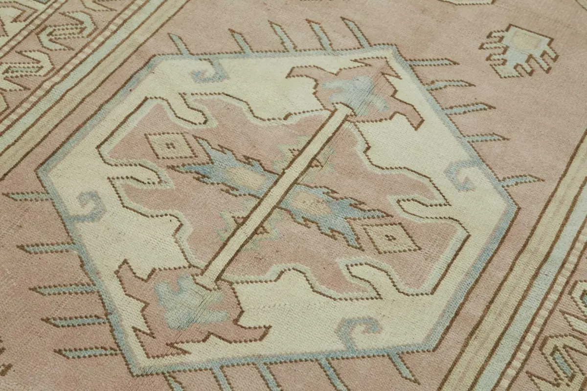 Anadolu Eskitme Bej Pamuk Üzerine Yün El Dokuma Halı-145x233 - Görsel 5