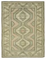 Anadolu Eskitme Bej Pamuk Üzerine Yün El Dokuma Halı-183x240