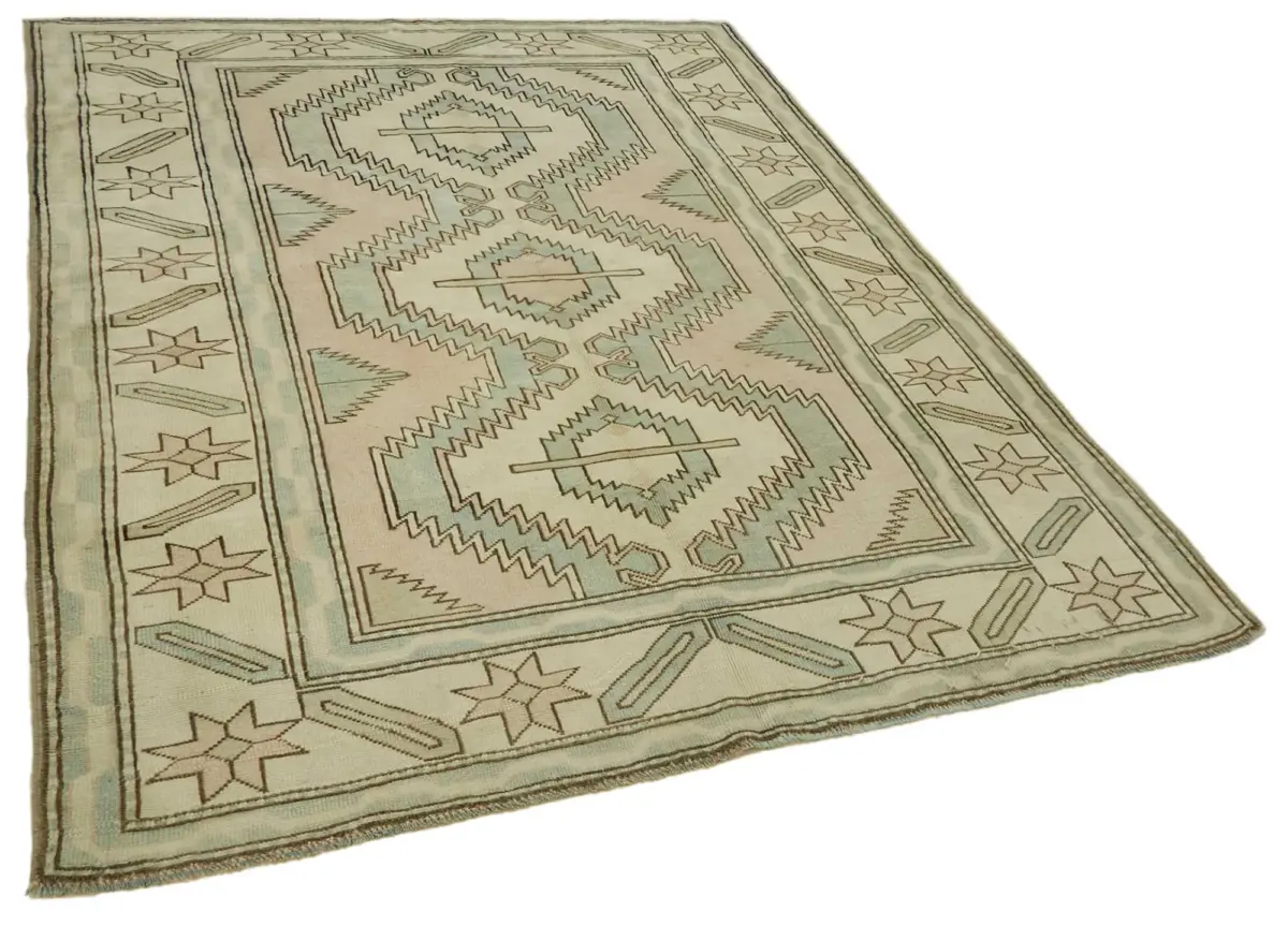 Anadolu Eskitme Bej Pamuk Üzerine Yün El Dokuma Halı-183x240 - Görsel 2