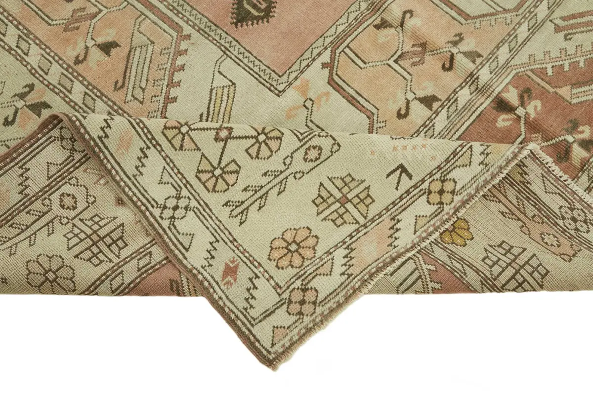 Anadolu Eskitme Bej Pamuk Üzerine Yün El Dokuma Halı-196x285 - Görsel 6