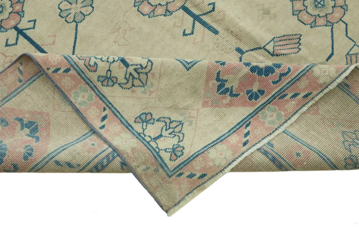 Anadolu Eskitme Bej Pamuk Üzerine Yün El Dokuma Halı-172x236 - Görsel 6