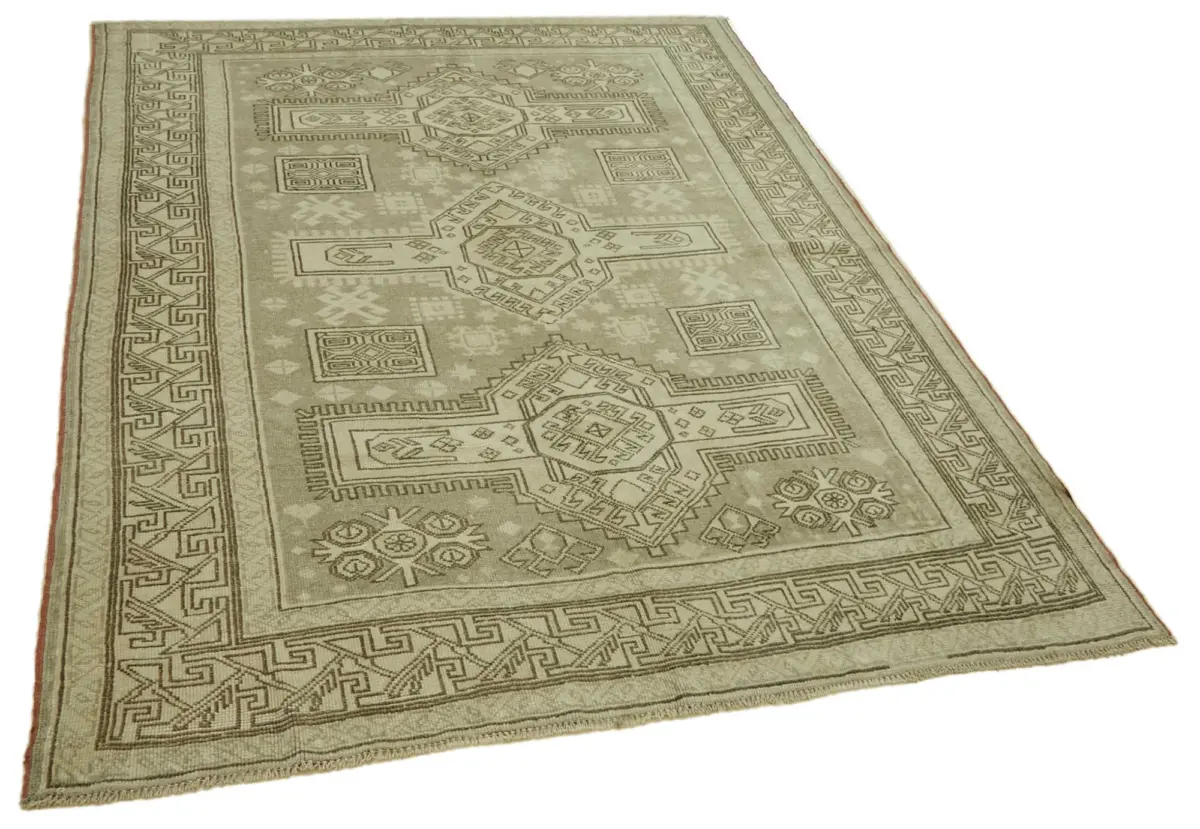 Anadolu Eskitme Bej Pamuk Üzerine Yün El Dokuma Halı-158x212 - Görsel 2