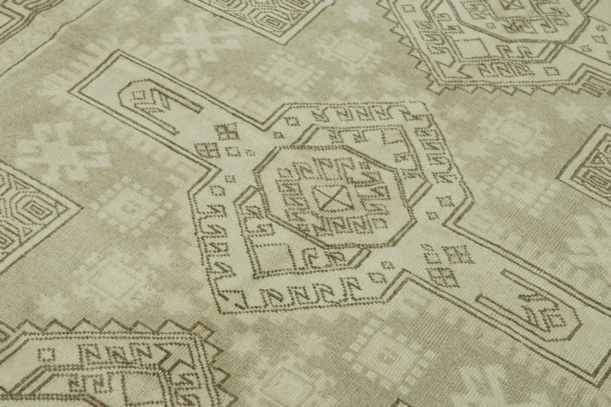 Anadolu Eskitme Bej Pamuk Üzerine Yün El Dokuma Halı-158x212 - Görsel 5