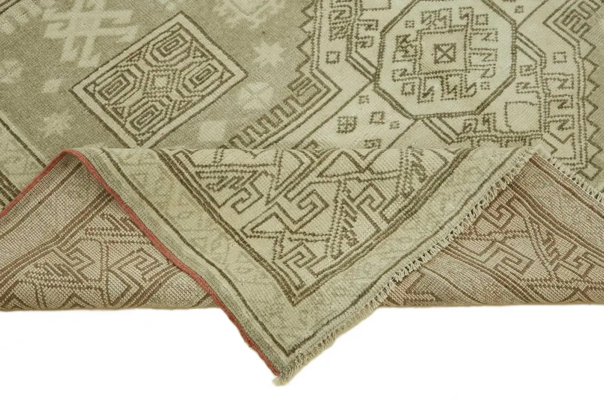 Anadolu Eskitme Bej Pamuk Üzerine Yün El Dokuma Halı-158x212 - Görsel 6