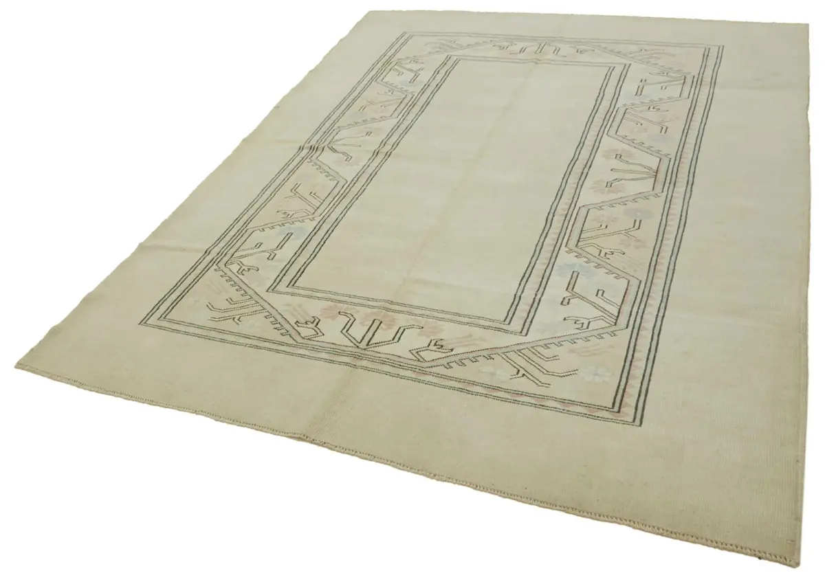 Anadolu Eskitme Bej Pamuk Üzerine Yün El Dokuma Halı-214x275 - Görsel 3