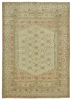 Anadolu Eskitme Bej Pamuk Üzerine Yün El Dokuma Halı-180x258