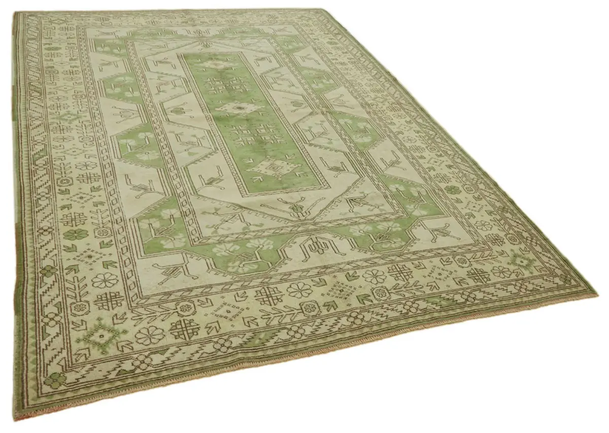 Anadolu Eskitme Bej Pamuk Üzerine Yün El Dokuma Halı-205x288 - Görsel 2