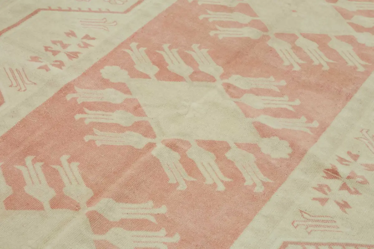 Anadolu Eskitme Bej Pamuk Üzerine Yün El Dokuma Halı-198x284 - Görsel 5