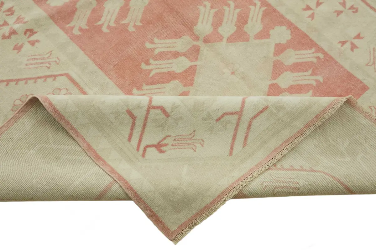 Anadolu Eskitme Bej Pamuk Üzerine Yün El Dokuma Halı-198x284 - Görsel 6