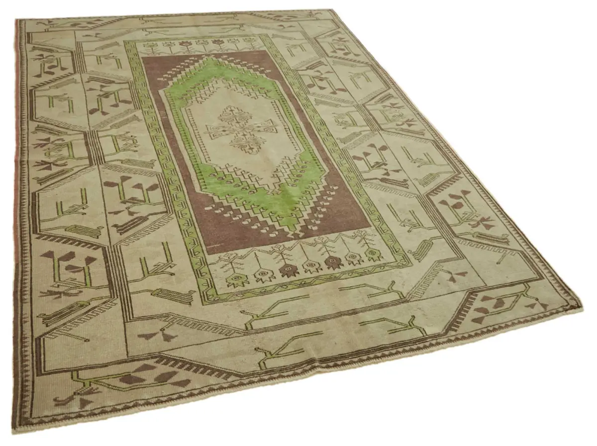 Anadolu Eskitme Bej Pamuk Üzerine Yün El Dokuma Halı-163x220 - Görsel 2