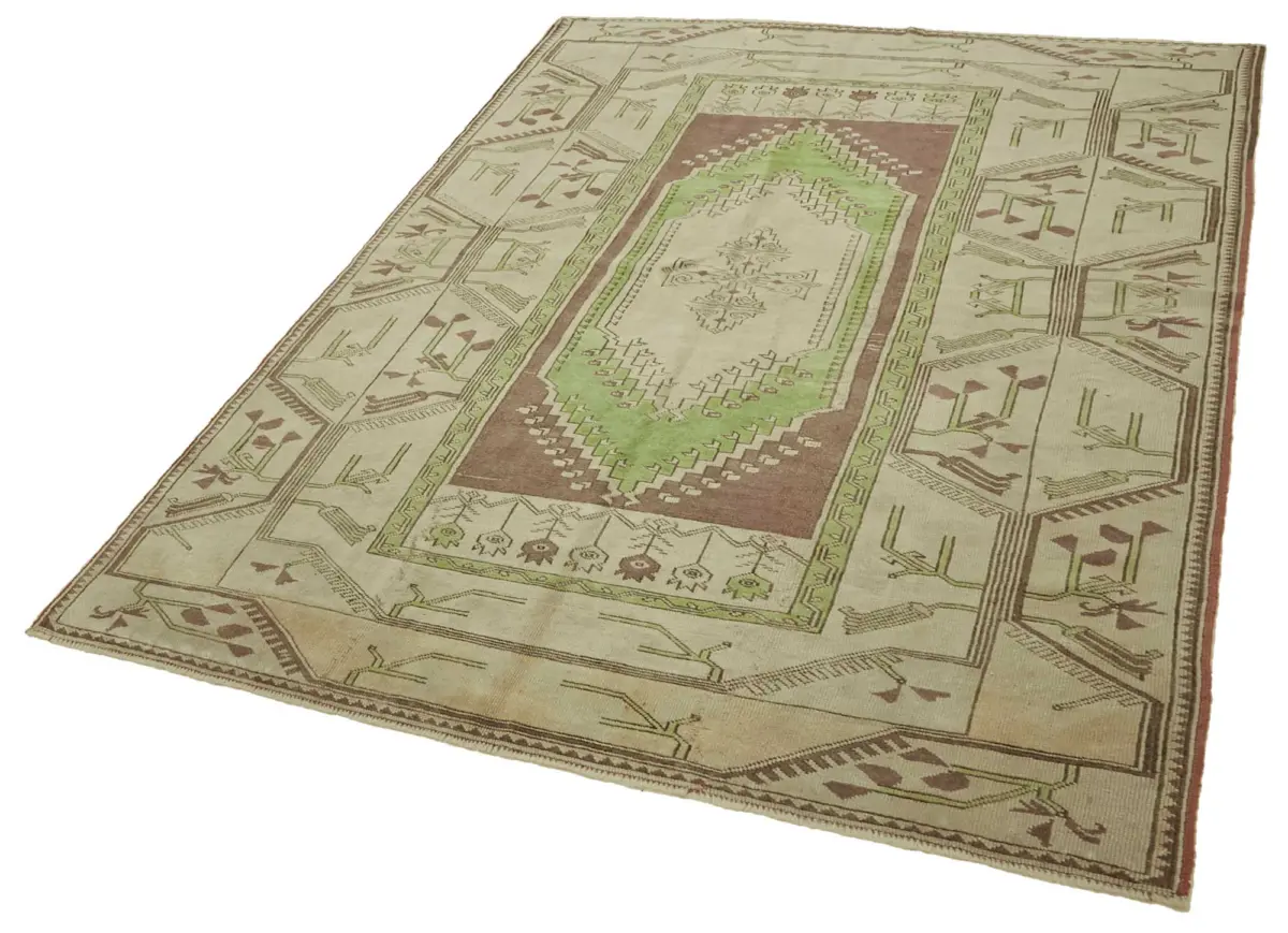 Anadolu Eskitme Bej Pamuk Üzerine Yün El Dokuma Halı-163x220 - Görsel 3