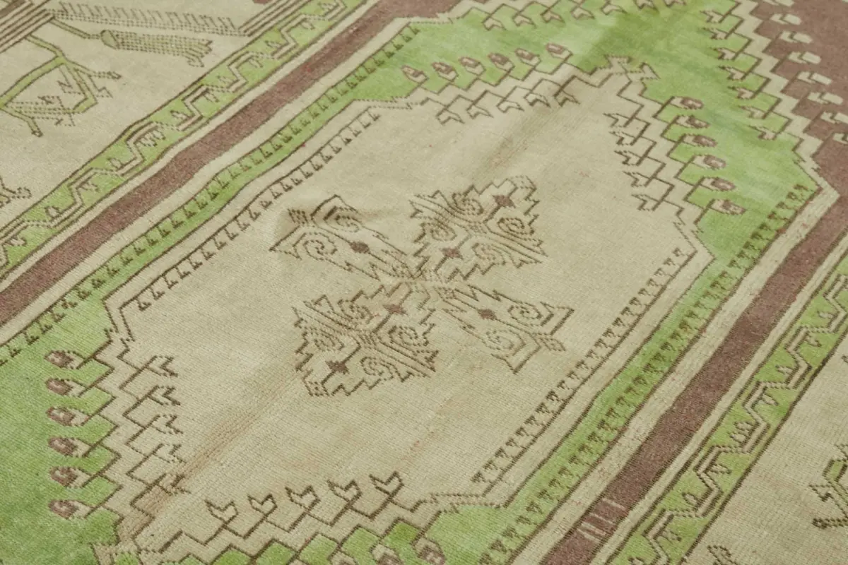 Anadolu Eskitme Bej Pamuk Üzerine Yün El Dokuma Halı-163x220 - Görsel 5