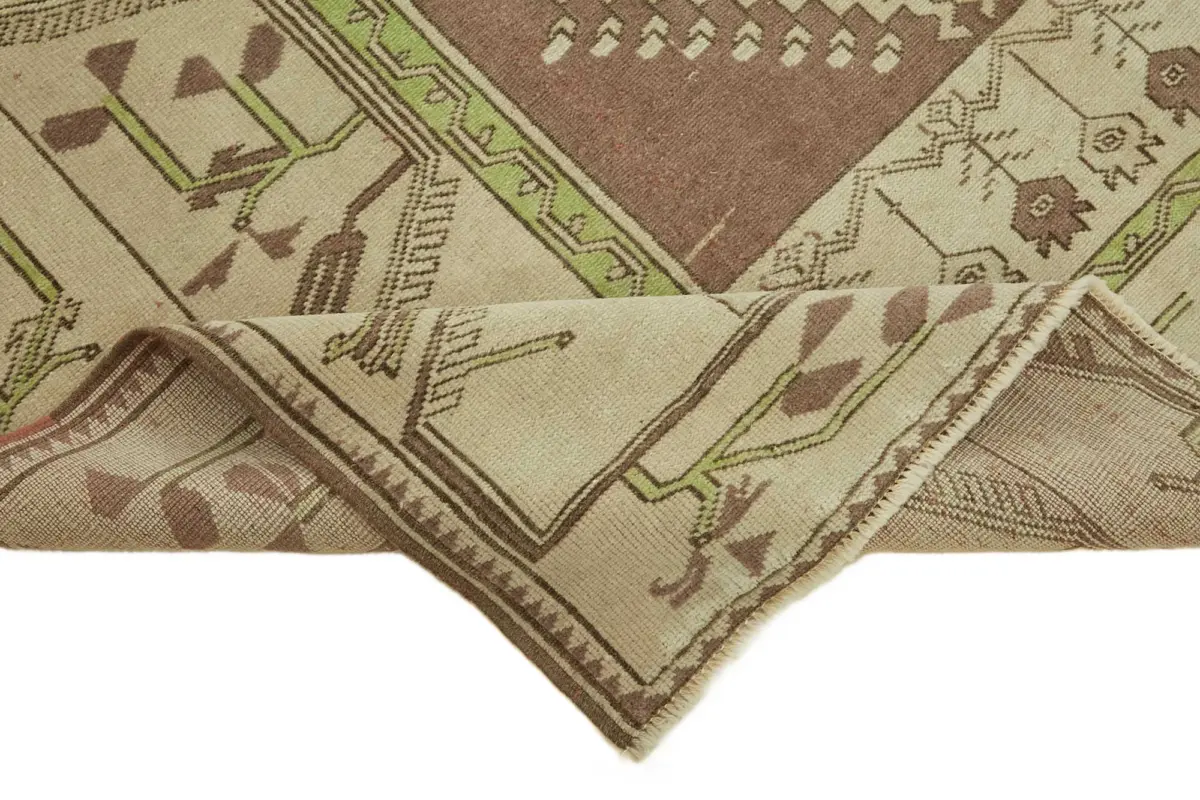 Anadolu Eskitme Bej Pamuk Üzerine Yün El Dokuma Halı-163x220 - Görsel 6