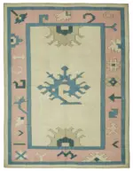 Anadolu Eskitme Bej Pamuk Üzerine Yün El Dokuma Halı-234x307