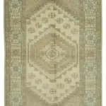 Anadolu Eskitme Bej Pamuk Üzerine Yün El Dokuma Halı-162x236