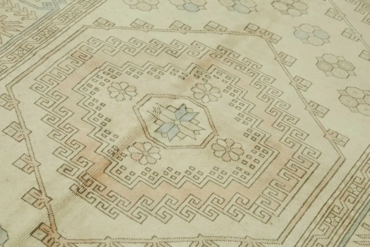 Anadolu Eskitme Bej Pamuk Üzerine Yün El Dokuma Halı-162x236 - Görsel 5