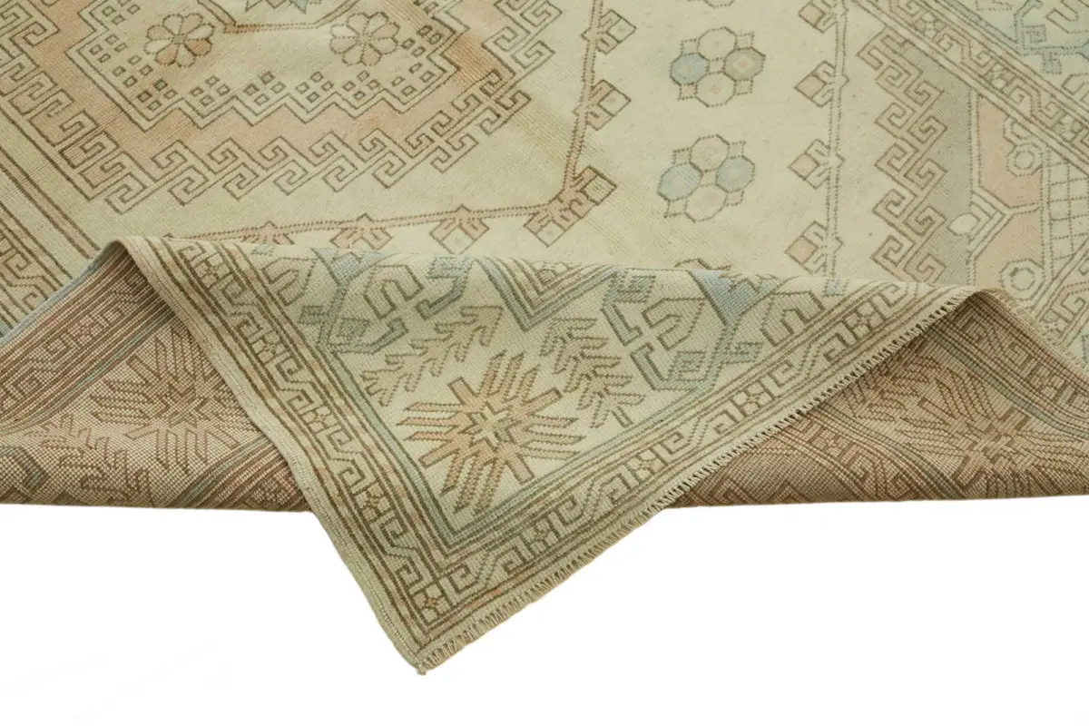 Anadolu Eskitme Bej Pamuk Üzerine Yün El Dokuma Halı-162x236 - Görsel 6