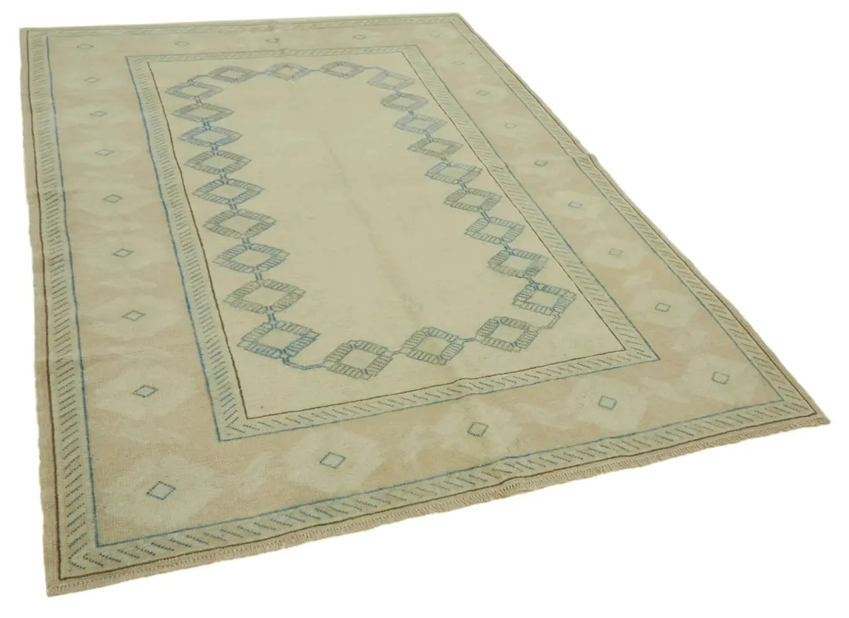 Anadolu Eskitme Bej Pamuk Üzerine Yün El Dokuma Halı-185x248 - Görsel 2