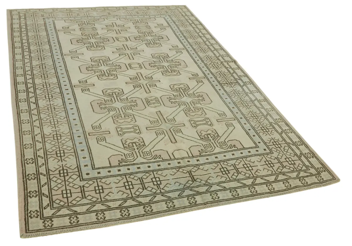 Anadolu Eskitme Bej Pamuk Üzerine Yün El Dokuma Halı-175x254 - Görsel 2