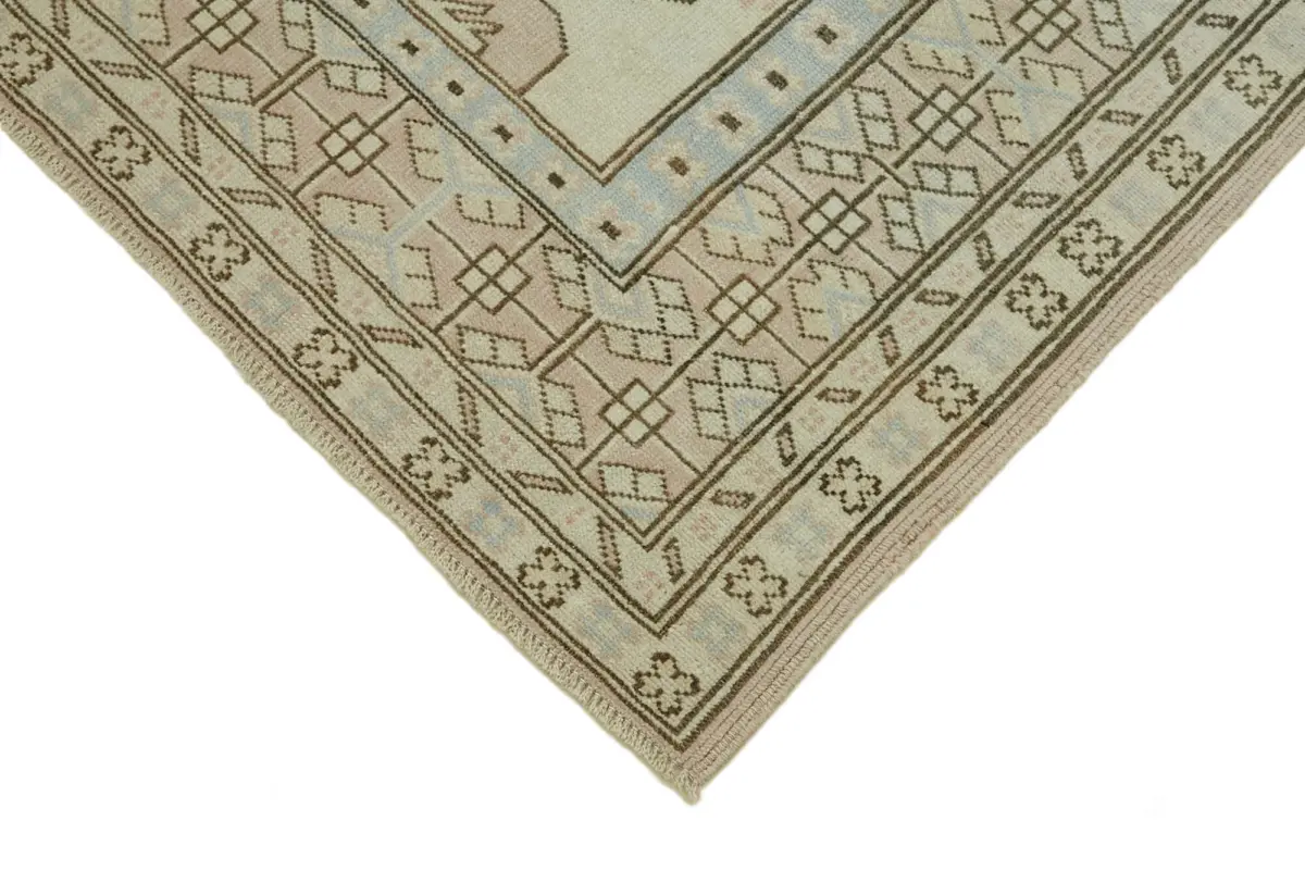 Anadolu Eskitme Bej Pamuk Üzerine Yün El Dokuma Halı-175x254 - Görsel 4