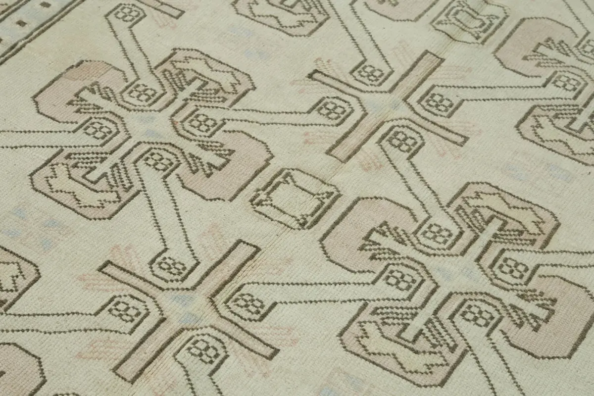 Anadolu Eskitme Bej Pamuk Üzerine Yün El Dokuma Halı-175x254 - Görsel 5