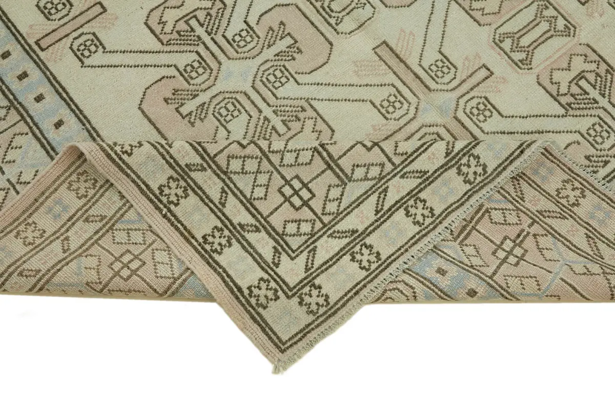 Anadolu Eskitme Bej Pamuk Üzerine Yün El Dokuma Halı-175x254 - Görsel 6
