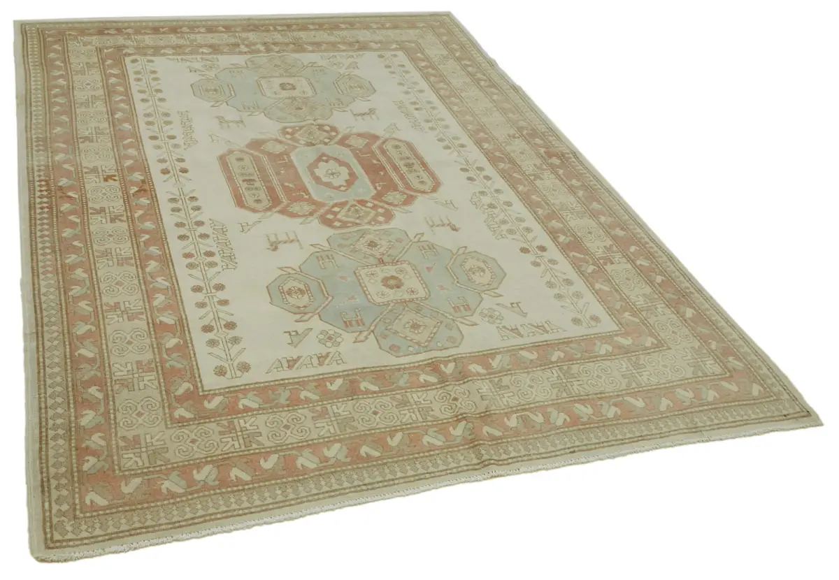 Anadolu Eskitme Bej Pamuk Üzerine Yün El Dokuma Halı-174x233 - Görsel 2