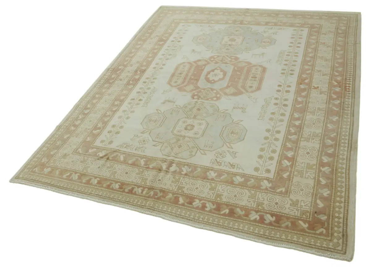 Anadolu Eskitme Bej Pamuk Üzerine Yün El Dokuma Halı-174x233 - Görsel 3