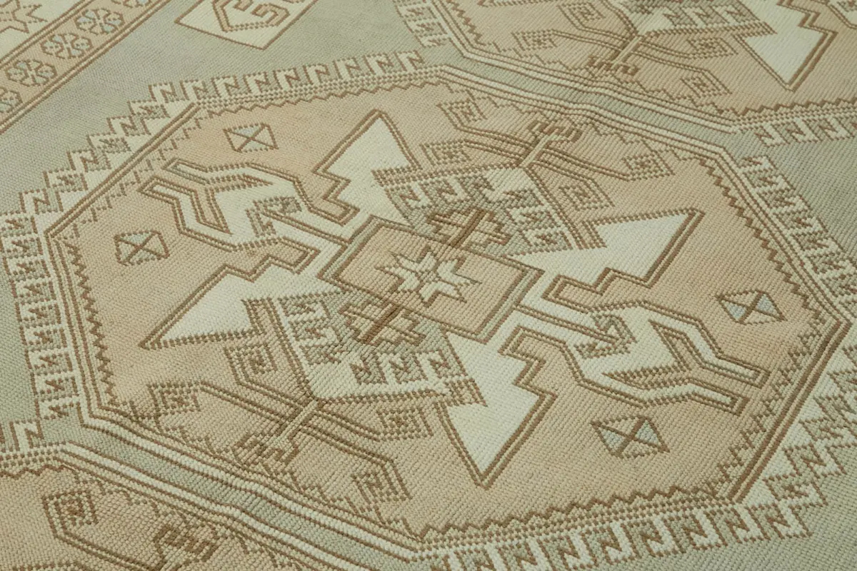 Anadolu Eskitme Bej Pamuk Üzerine Yün El Dokuma Halı-179x283 - Görsel 5