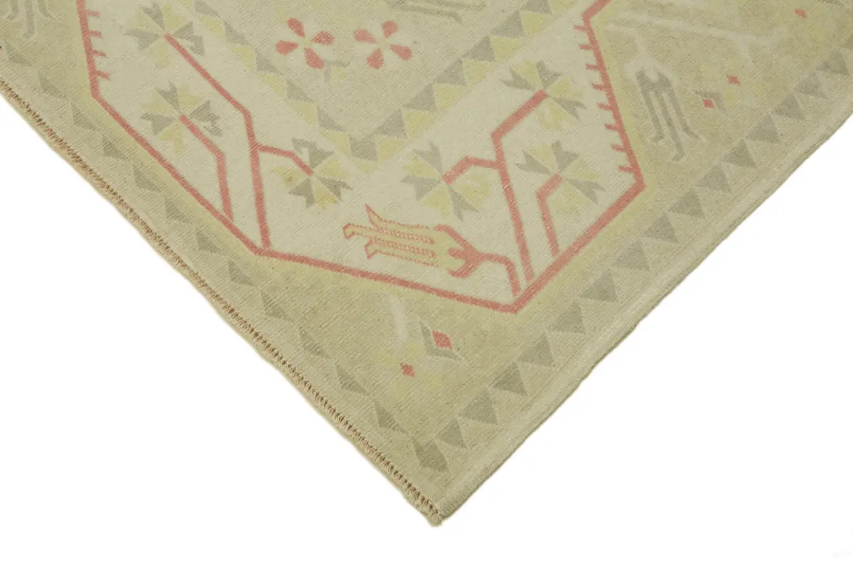 Anadolu Eskitme Bej Pamuk Üzerine Yün El Dokuma Halı-196x270 - Görsel 4