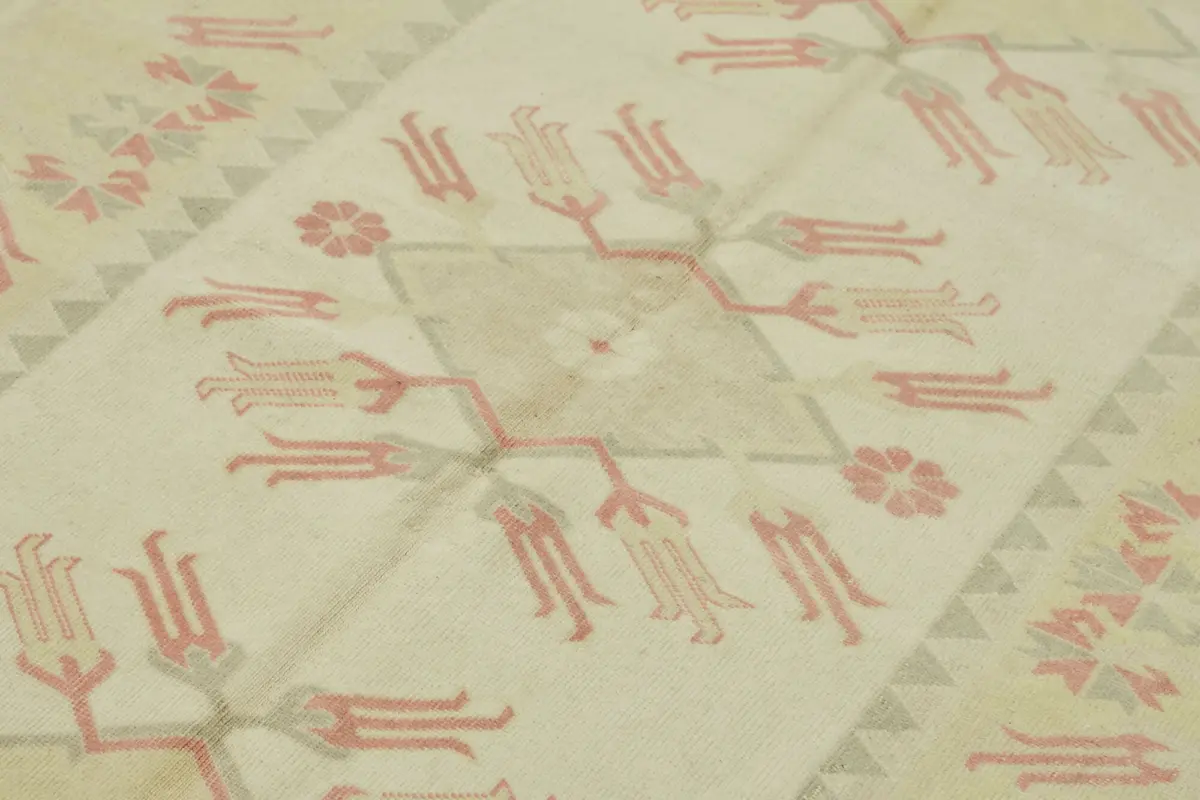 Anadolu Eskitme Bej Pamuk Üzerine Yün El Dokuma Halı-196x270 - Görsel 5