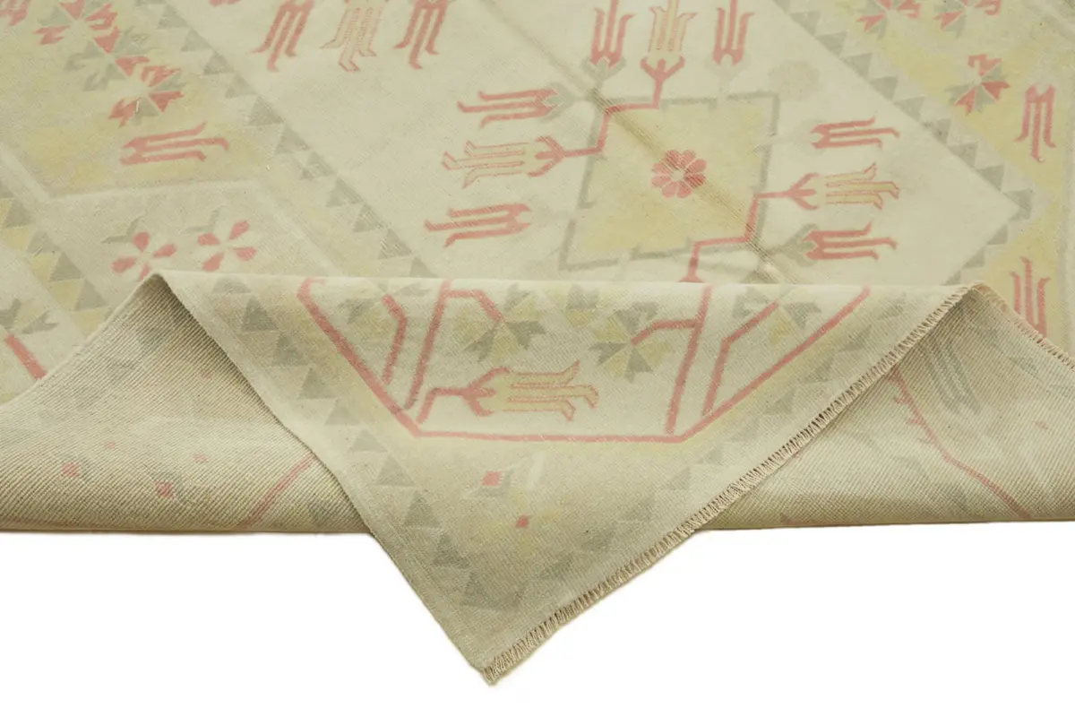 Anadolu Eskitme Bej Pamuk Üzerine Yün El Dokuma Halı-196x270 - Görsel 6