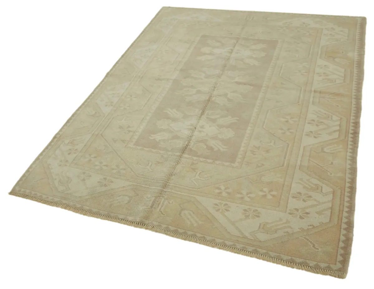 Anadolu Eskitme Bej Pamuk Üzerine Yün El Dokuma Halı-153x216 - Görsel 3