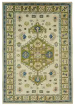 Anadolu Eskitme Bej Pamuk Üzerine Yün El Dokuma Halı-202x293