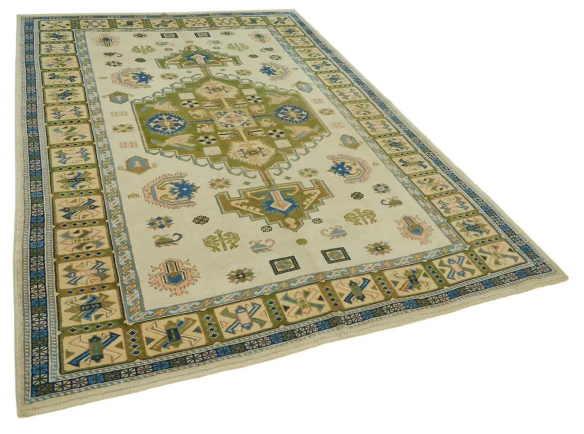 Anadolu Eskitme Bej Pamuk Üzerine Yün El Dokuma Halı-202x293 - Görsel 2