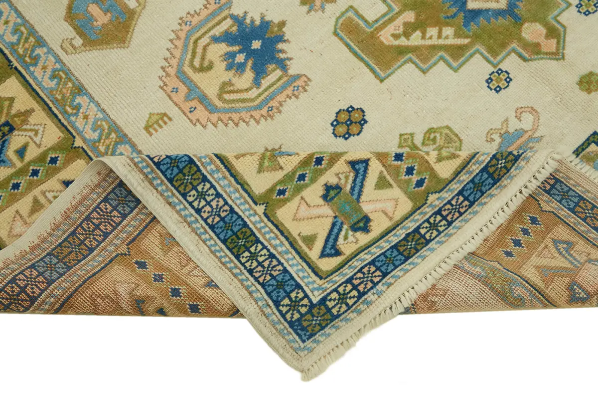 Anadolu Eskitme Bej Pamuk Üzerine Yün El Dokuma Halı-202x293 - Görsel 6