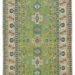 Anadolu Eskitme Yeşil Pamuk Üzerine Yün El Dokuma Halı-170x283