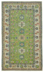 Anadolu Eskitme Yeşil Pamuk Üzerine Yün El Dokuma Halı-170x283