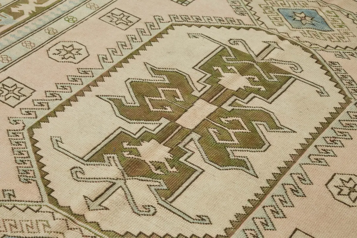 Anadolu Eskitme Bej Pamuk Üzerine Yün El Dokuma Halı-176x258 - Görsel 5